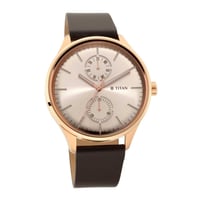 ساعة تيتان جلد رجالي Titan Evoke Champagne Dial Br...