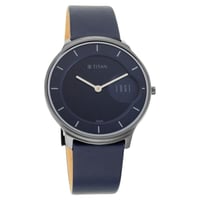 ساعة تيتان كوارتز أنالوج بمينا أزرق وسوار جلدي للر...