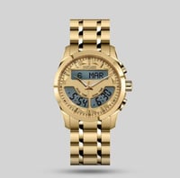 ساعة الفجر الحديث بتوقيتين حديد ذهبي كامل موديل AL...