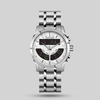 ساعة الفجر الحديث بتوقيتين حديد فضي موديل AL219SB