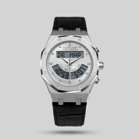 ساعة الفجر الحديث بتوقيتين جلد فضي موديل AL333LSW