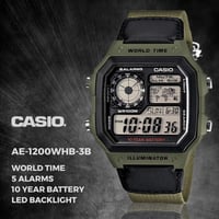ساعة كاسيو التوقيت العالمي رقمية رجالية اخضر AE-12...