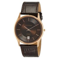 ساعة تيتان إيدج للرجال بمينا أسود وحزام جلدي بني،...