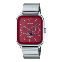 ساعة كاسيو بميناء احمر وسوار فضي شبيه ابل رجالي MT...