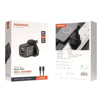 شاحن جداري بورودو ثنائي المنفذ مع كيبل USB-C إلى L...