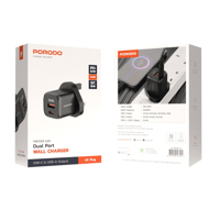 شاحن جداري بورودو ثنائي المنفذ مع كيبل USB-C إلى U...