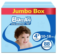 حفاضات أطفال مقاس 4+ 88 قطعة بامبي 10-18 كجم