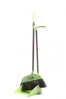 مكنسة مع جاروف بعصا طويل رمادي