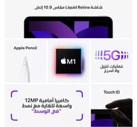 ابل أيباد إير 5، خلوي ، واي فاي، 10.9 بوصة، 256 جي...