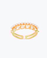 خاتم ذهبي متألق بفصوص الزركون واللؤلؤ