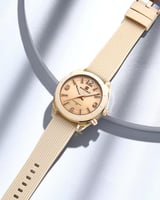 ساعة يد نسائية دائرية كاجوال لون بيج