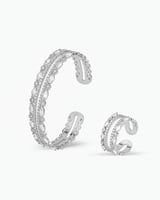 طقم اسوارة وخاتم لون فضي مزخرف بفصوص من الزركون ال...