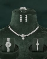 طقم زركون بلمعة الألماس مع ساعة، قلادة، إسوارة، خا...