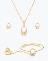 طقم مجوهرات بنات على شكل فيونكة ذهبية مرصعة بالزرك...