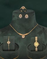 طقم ذهبي راقي مرصع بالزركون مع ساعة فخمة