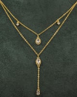 طقم شوكر سلسال وحلق مزين بالزركون تصميم ذهبي