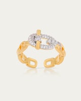 خاتم المحبس ثنائي اللون مرصع بالزيركون