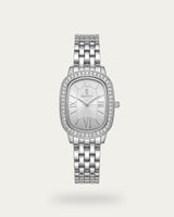 ساعة نسائية كلاسيكية تصميم فضي باطار ماسي من خاتون