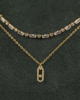 طقم شوكر سلسال وحلق مزين بالزركون تصميم ذهبي