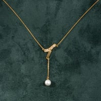 سلسال اللؤلؤ المتدلي ذهبي مرصع بحبات الزركون