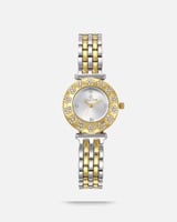 ساعة فاخرة للنساء تصميم متناسق لون فضي ذهبي