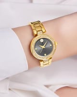 ساعة يد ذهبية للنساء بإطار مزخرف بالزركون ومينا رم...