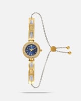 ساعة نسائية كاجوال لون ذهبي فضي مينا أزرق