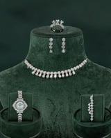 طقم زركون بلمعة الألماس مع ساعة، قلادة، إسوارة، خا...