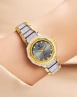 ساعة يد نسائية مزينة بالزركون مينا رمادي