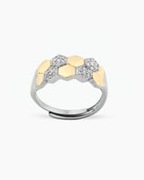 خاتم يد نسائي فاخر تصميم عريض بلونين فضي وذهبي