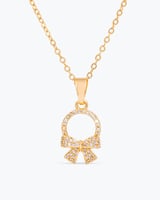 طقم مجوهرات بنات على شكل فيونكة ذهبية مرصعة بالزرك...