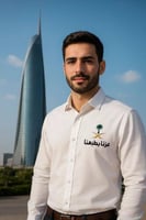 قميص كتان بتطريز شعار سيفين ونخله