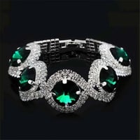 طقم مجوهرات مطلي فضة بحجر الكريستال لون اخضر