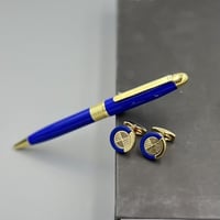 قـلم وكـبك باللون الأزرق والذهبي