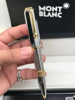 قلم مونت بلانك شكسبير فضي بذهبي