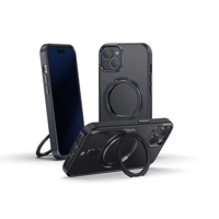 غلاف +MAG للايفون 15 مع مسكة وقاعدة مدمجة - أسود -...