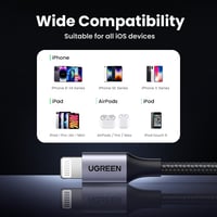 كيبل شحن قماشي من يو اس بي إلى لايتننق بطول 2 متر...