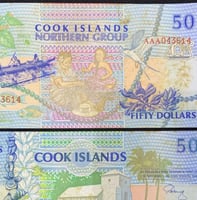 جزر كوك فئة 50 دولار اباوت أنسر ( تصبغات خفيفة سوء...