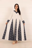 فستان لينن كلوش مزين بقماش بتطريز فضي لامع مع حزام...