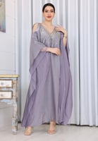 جلابية نسائية صيفية فخمة بلون رمادي مزينة بشك يدوي...