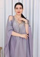 جلابية نسائية صيفية فخمة بلون رمادي مزينة بشك يدوي...