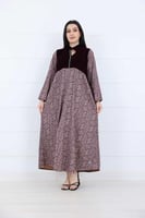 فستان جورسية سترتش مع مخمل بياقة صني لون عنابي