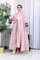 عباية صيفي قطعتين بأكمام مطرز مورد لون خرزي