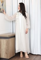 جلابية صيفي لينن بتصميم الورد مزينة بشك لامع وأكما...