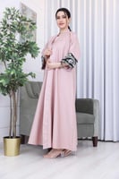 عباية صيفي قطعتين بأكمام مطرز مورد لون خرزي