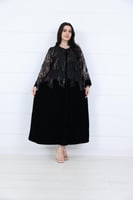 فستان شتوي اسود مخمل ترتر مورد وأكمام شيفون