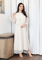 جلابية صيفي لينن بتصميم الورد مزينة بشك لامع وأكما...