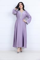 فستان تفتة سادة مخصر مع الجوانب ياقة V مزينة بشك ف...