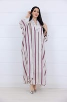 جلابية لينن مع كلفة على شكل V واسع - موف