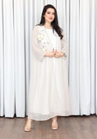 جلابية صيفي لينن بتصميم الورد مزينة بشك لامع وأكما...